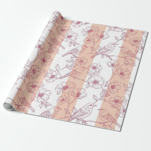 Vintage Bird Blossom Toile Stripe (8) Wrapping Paper