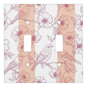 Vintage Bird Blossom Toile Stripe (9) Light Switch Cover