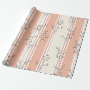 Vintage Bird Blossom Toile Stripe (9) Wrapping Paper
