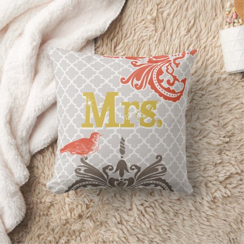 Vintage Bird Brides Pillow Monogram Tile Pattern