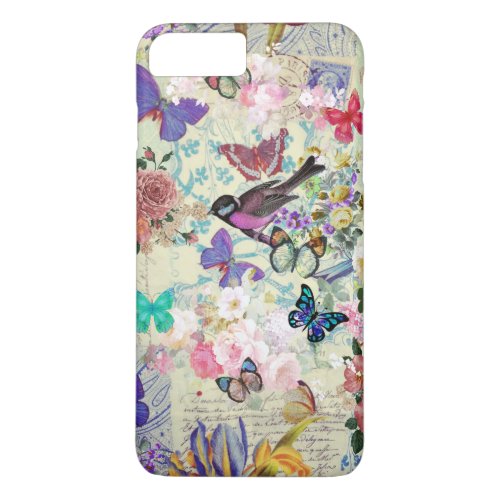 Vintage bird butterflies blush pink floral collage iPhone 8 plus7 plus case