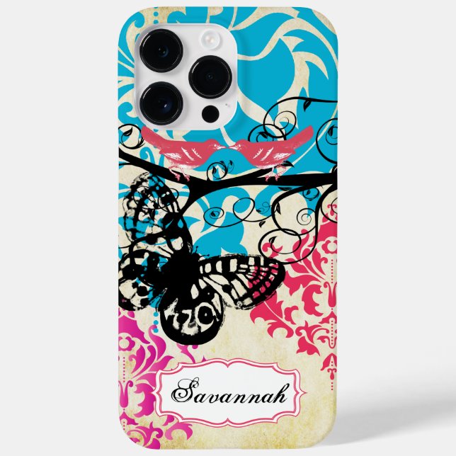 Vintage Bird Butterfly Damask iPhone Case (Back)
