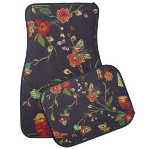 Vintage Bird, Butterfly, Embroidery Watercolor. Car Floor Mat