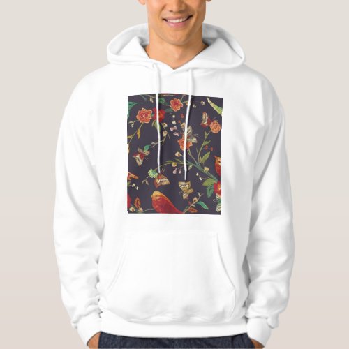 Vintage Bird Butterfly Embroidery Watercolor Hoodie