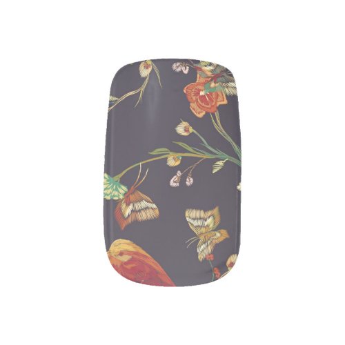 Vintage Bird Butterfly Embroidery Watercolor Minx Nail Art