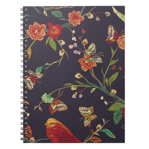 Vintage Bird Butterfly Embroidery Watercolor Notebook