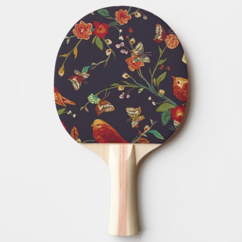 Vintage Bird Butterfly Embroidery Watercolor Ping Pong Paddle