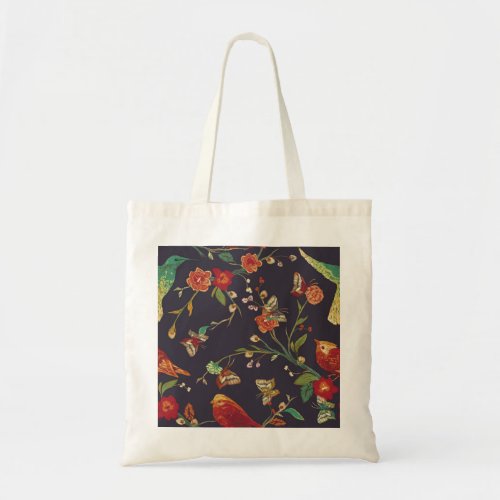 Vintage Bird Butterfly Embroidery Watercolor Tote Bag
