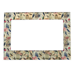 Vintage Bird Butterfly Newspaper Botanical Magnetic Frame
