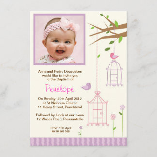 Vintage Bird Cage Christening Invitations