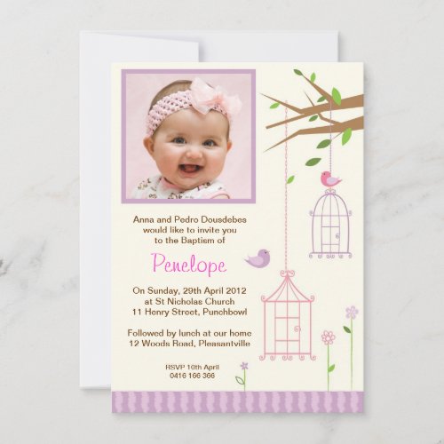 Vintage Bird Cage Christening Invitations