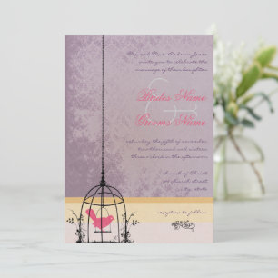 Vintage Bird Cage Eggplant  Wedding Invitations