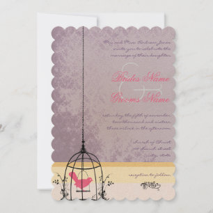 Vintage Bird Cage Eggplant Wedding Invitations