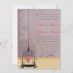 Vintage Bird Cage Eggplant Wedding Invitations