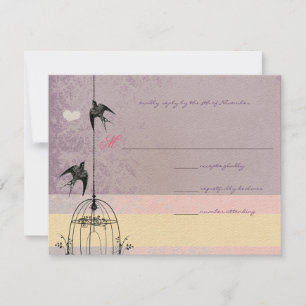 Vintage Bird Cage Eggplant Wedding Invitations