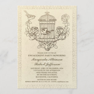 vintage bird cage engagement party invitations