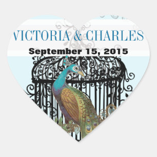Vintage Bird Cage Musical Love Bird Aqua Weddings Heart Sticker