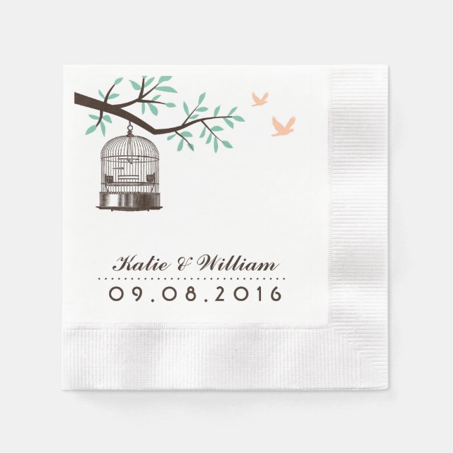 Vintage Bird Cage Paper Napkins for Wedding (Front)