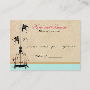 Vintage Bird Cage Place Card with Menu Selection