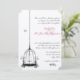 Vintage Bird Cage Red Accents Wedding Invitations