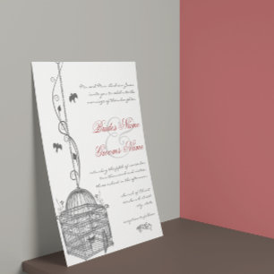 Vintage Bird Cage Red Accents Wedding Invitations