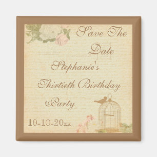 Vintage Bird Cage & Roses 30th Birthday Magnet