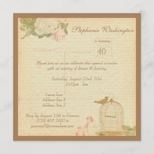 Vintage Bird Cage & Roses 40th Birthday Invitation