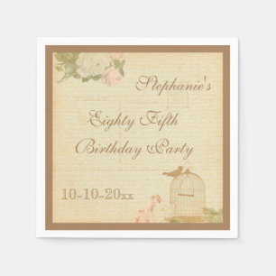 Vintage Bird Cage & Roses 85th Birthday Paper Napkins