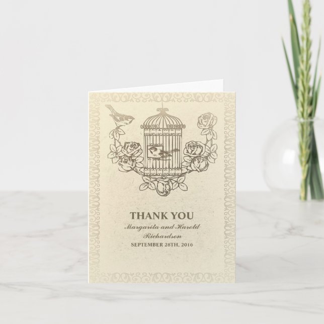 vintage bird cage thank you cards (Front)