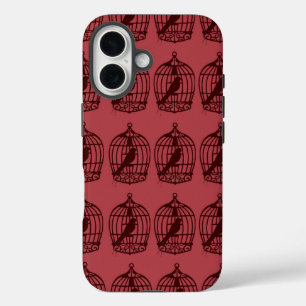 Vintage Bird Cages Burgundy Pattern iPhone 16 Case