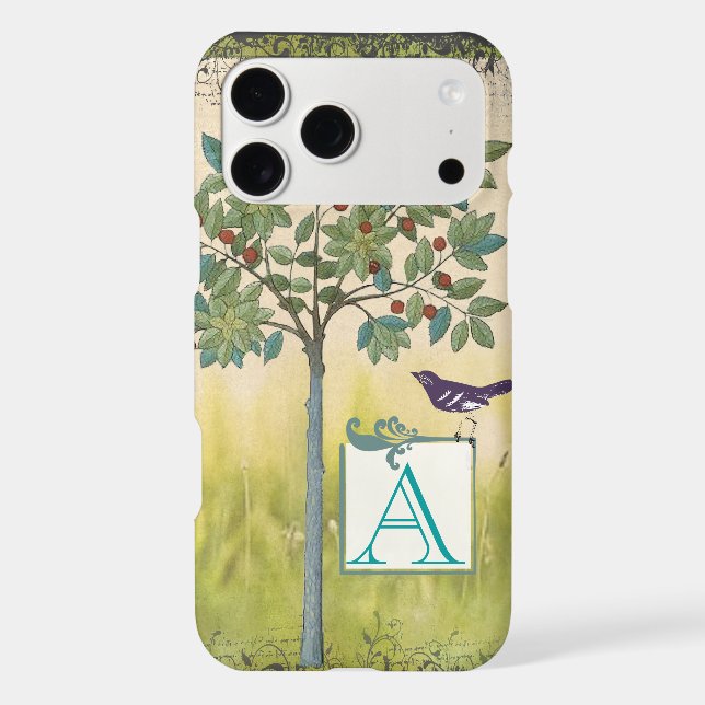 Vintage Bird Cherry Tree Monogram Iphone Case (Back)