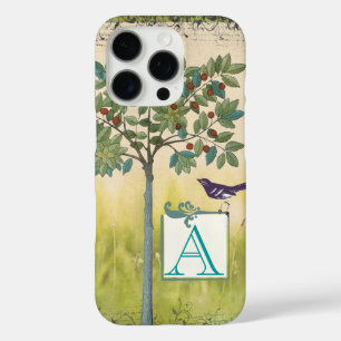 Vintage Bird Cherry Tree Monogram iPhone iPhone 16 Pro Case