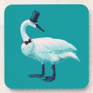 Vintage Bird Chic: Gentleman in Bow Tie Top Hat Beverage Coaster
