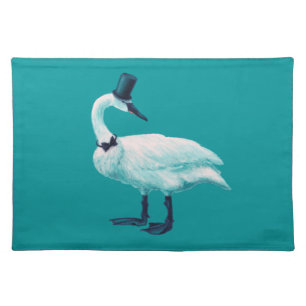 Vintage Bird Chic: Gentleman in Bow Tie Top Hat Cloth Placemat