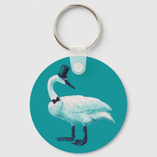 Vintage Bird Chic: Gentleman in Bow Tie Top Hat Keychain