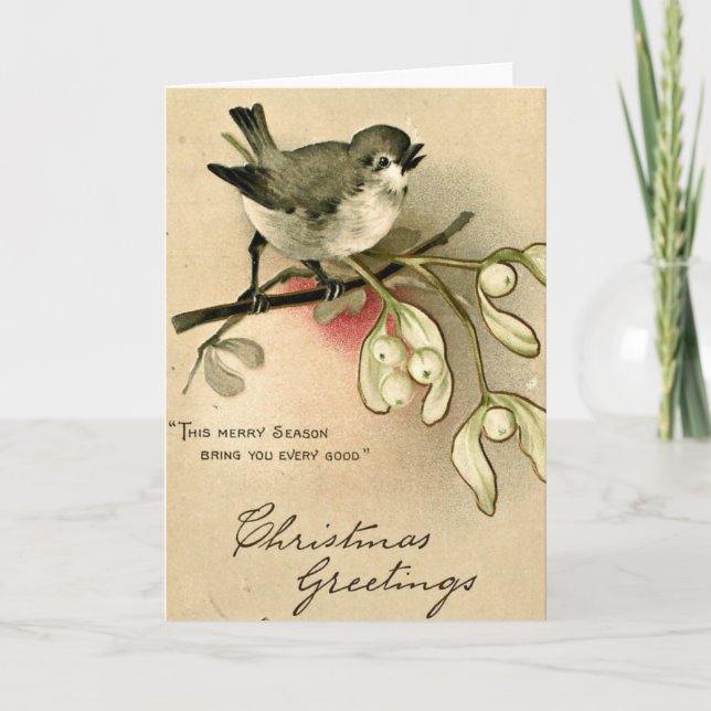 Vintage Bird Christmas Holiday Card (Front)