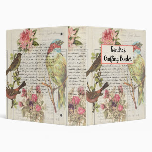 Vintage Bird Decoupage Botanical 3 Ring Binder