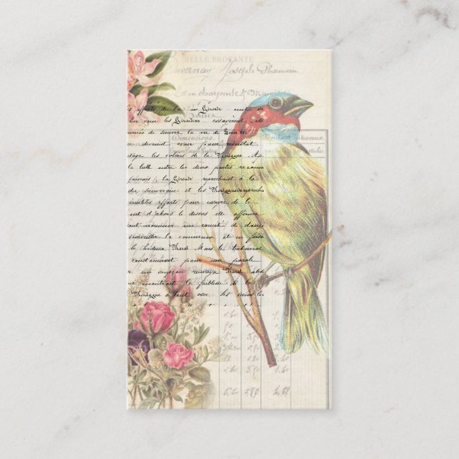 Vintage Bird Decoupage Botanical   Business Card (Front)
