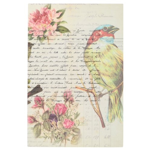 Vintage Bird Decoupage Botanical ephemera Metal Print