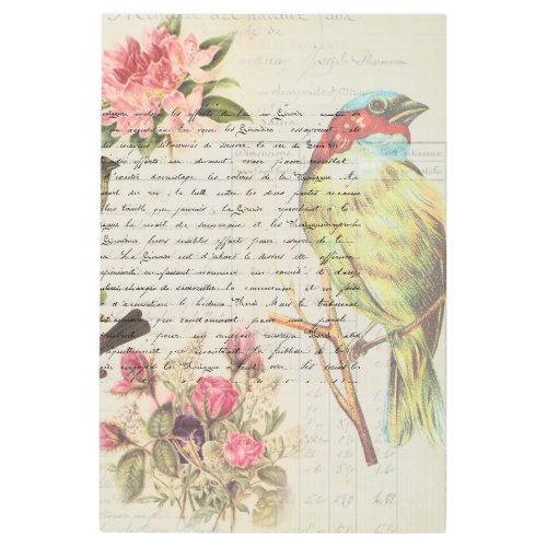 Vintage Bird Decoupage Botanical ephemera Metal Print