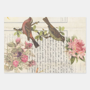 Vintage Bird Decoupage Botanical ephemera Wrapping Paper Sheets