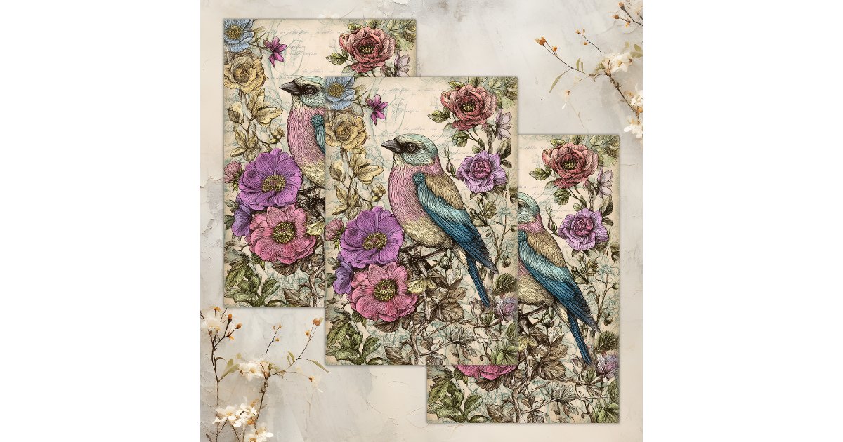VINTAGE BIRD DECOUPAGE TISSUE PAPER | Zazzle