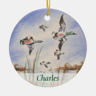 Vintage Bird Dog Duck Hunter Personalized Ceramic Ornament