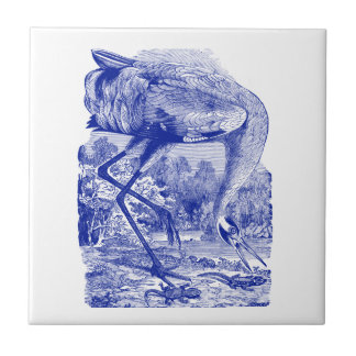 Vintage Bird Drawing | Blue | Whooping Crane Tile