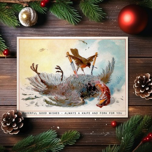 Vintage Bird Eating a Bird Christmas Card
