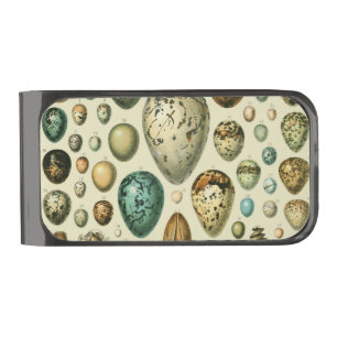 Vintage Bird Eggs French Fish Egg Art Gunmetal Finish Money Clip