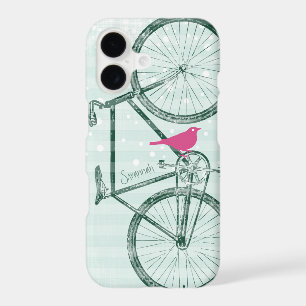 Vintage Bird Emerald Green Bike Pattern iPhone 17 Case