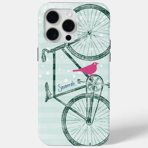 Vintage Bird Emerald Green Bike Pattern Iphone 5 iPhone 15 Pro Max Case