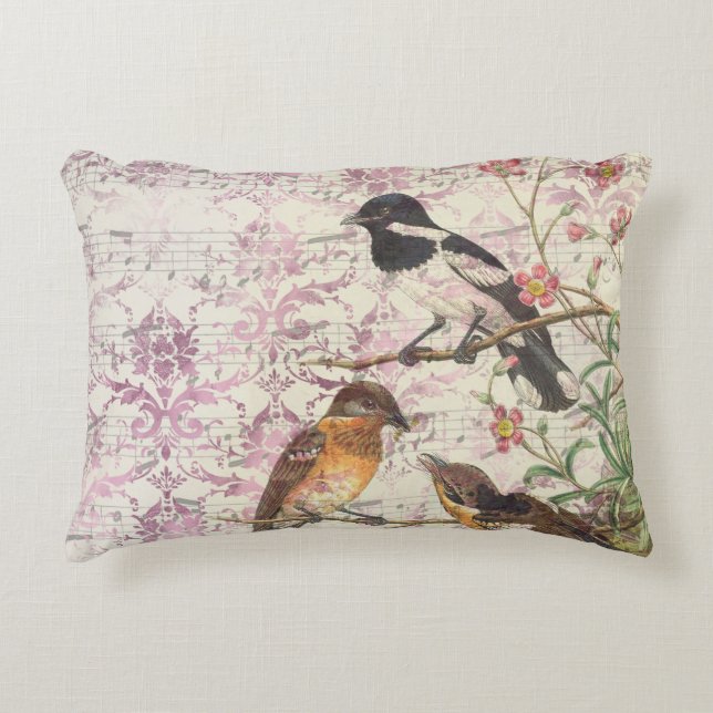 Vintage Bird Ephemera Decoupage   Accent Pillow (Front)