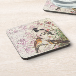 Vintage Bird Ephemera Decoupage Beverage Coaster